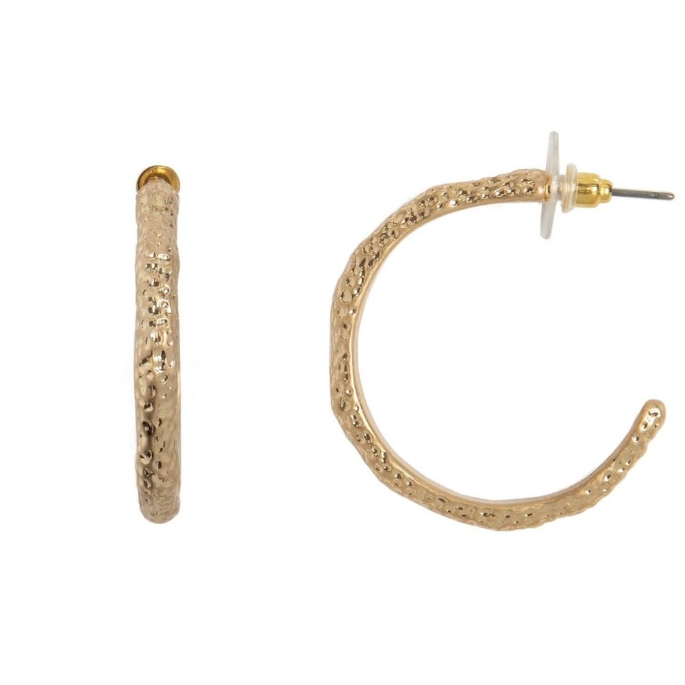 Women Fashion Textured Gold Tone Hoops